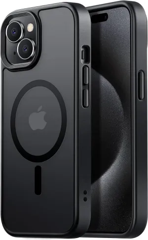 Case for iPhone 13 case/iPhone 14, Translucent Matte Back Slim Shockproof Cover, Compatible with Magsafe, Military-Grade Protection (Matte Black).