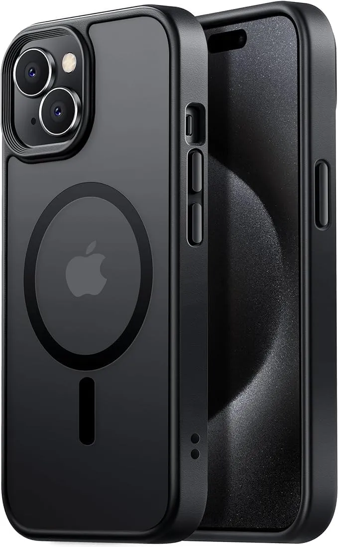Case for iPhone 13 case/iPhone 14, Translucent Matte Back Slim Shockproof Cover, Compatible with Magsafe, Military-Grade Protection (Matte Black).