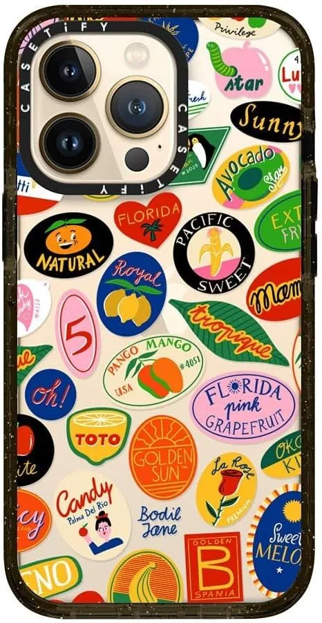 CASETiFY Impact Case for iPhone 13 Pro - Fruit Stickers - Clear Black
