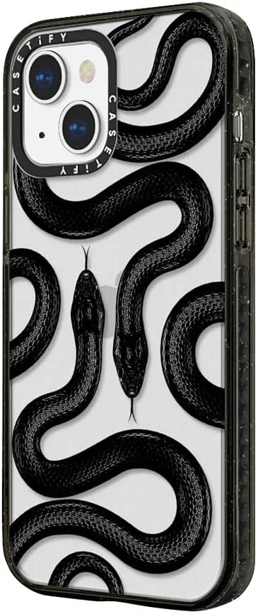 CASETiFY Impact Case for iPhone 13 [Slim / 8.2 ft. 4X Military Grade Drop Protection/Wireless Charging Compatible] - Black Kingsnake - Clear Black