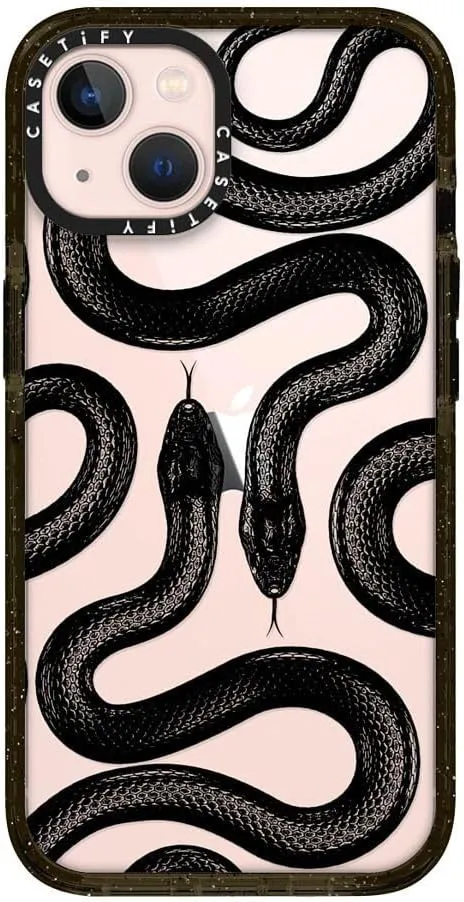 CASETiFY Impact Case for iPhone 13 [Slim / 8.2 ft. 4X Military Grade Drop Protection/Wireless Charging Compatible] - Black Kingsnake - Clear Black