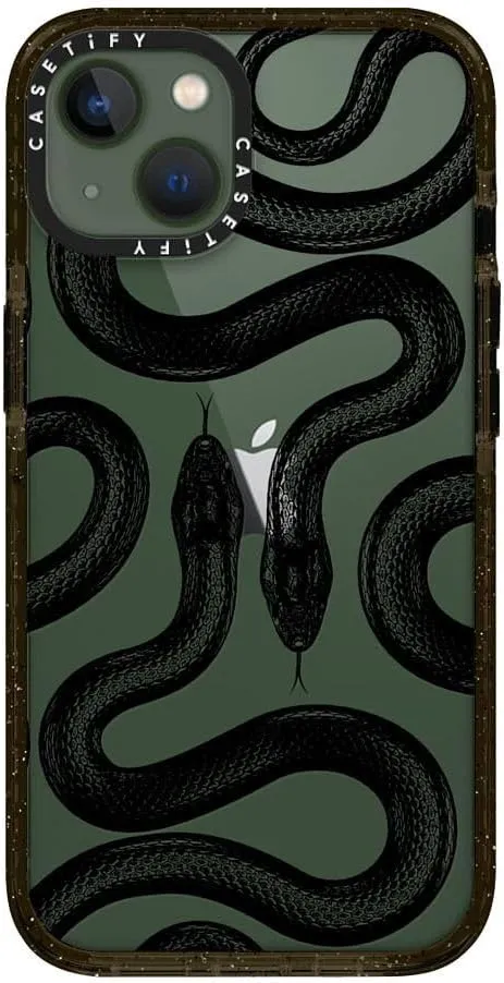 CASETiFY Impact Case for iPhone 13 [Slim / 8.2 ft. 4X Military Grade Drop Protection/Wireless Charging Compatible] - Black Kingsnake - Clear Black