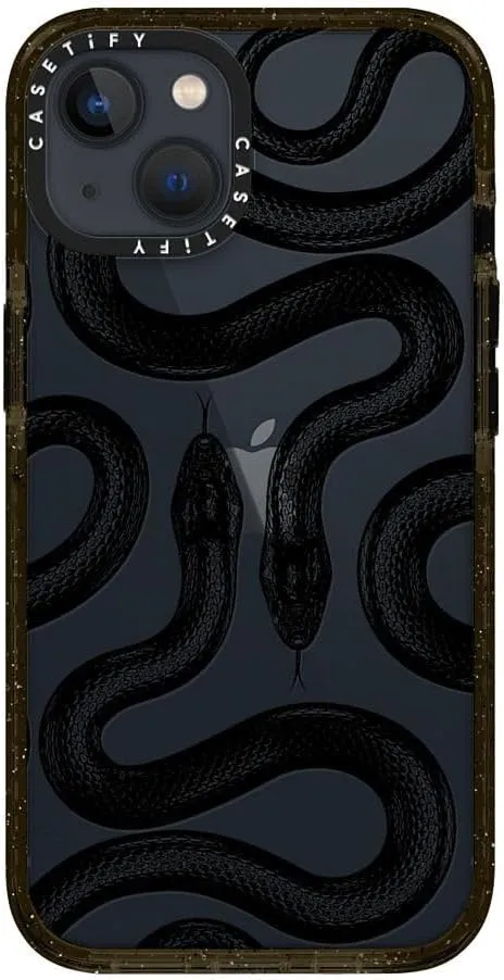 CASETiFY Impact Case for iPhone 13 [Slim / 8.2 ft. 4X Military Grade Drop Protection/Wireless Charging Compatible] - Black Kingsnake - Clear Black
