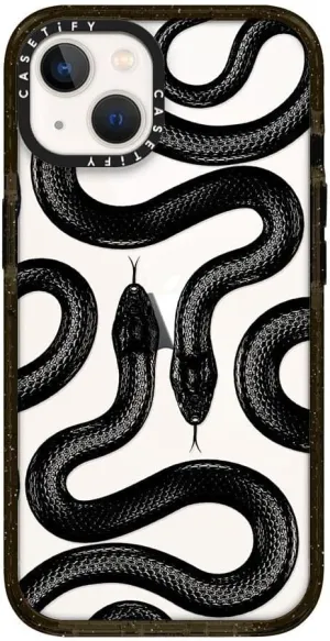CASETiFY Impact Case for iPhone 13 [Slim / 8.2 ft. 4X Military Grade Drop Protection/Wireless Charging Compatible] - Black Kingsnake - Clear Black