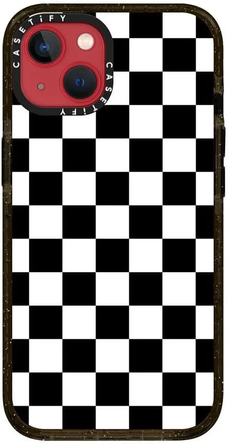 CASETiFY Impact Case for iPhone 13 [Slim / 8.2 ft. 4X Military Grade Drop Protection/Wireless Charging Compatible] - Black White Check Checkerboard - Clear Black