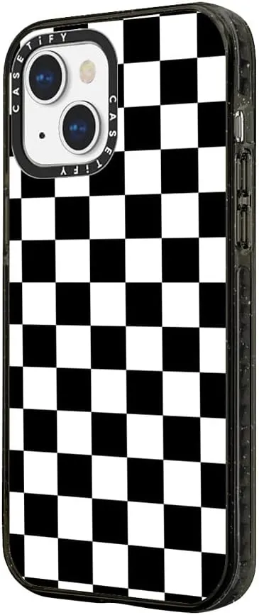 CASETiFY Impact Case for iPhone 13 [Slim / 8.2 ft. 4X Military Grade Drop Protection/Wireless Charging Compatible] - Black White Check Checkerboard - Clear Black