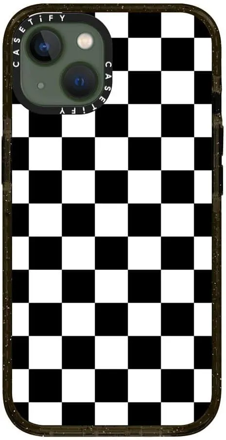 CASETiFY Impact Case for iPhone 13 [Slim / 8.2 ft. 4X Military Grade Drop Protection/Wireless Charging Compatible] - Black White Check Checkerboard - Clear Black