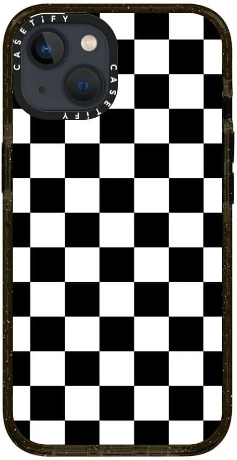 CASETiFY Impact Case for iPhone 13 [Slim / 8.2 ft. 4X Military Grade Drop Protection/Wireless Charging Compatible] - Black White Check Checkerboard - Clear Black