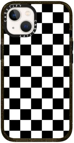 CASETiFY Impact Case for iPhone 13 [Slim / 8.2 ft. 4X Military Grade Drop Protection/Wireless Charging Compatible] - Black White Check Checkerboard - Clear Black