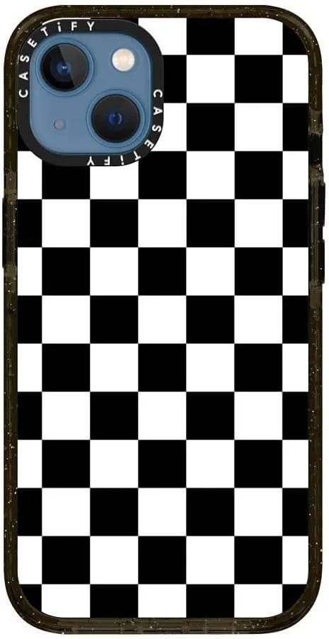 CASETiFY Impact Case for iPhone 13 [Slim / 8.2 ft. 4X Military Grade Drop Protection/Wireless Charging Compatible] - Black White Check Checkerboard - Clear Black