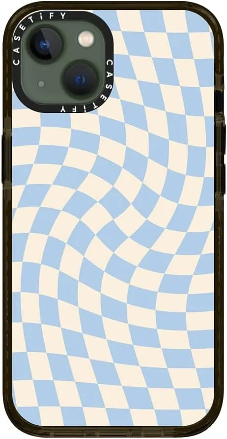 CASETiFY Impact iPhone 13 Case [6.6ft Drop Protection] - Check II - Baby Blue Twist - Clear Black