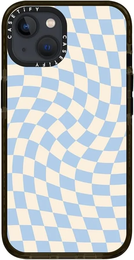 CASETiFY Impact iPhone 13 Case [6.6ft Drop Protection] - Check II - Baby Blue Twist - Clear Black