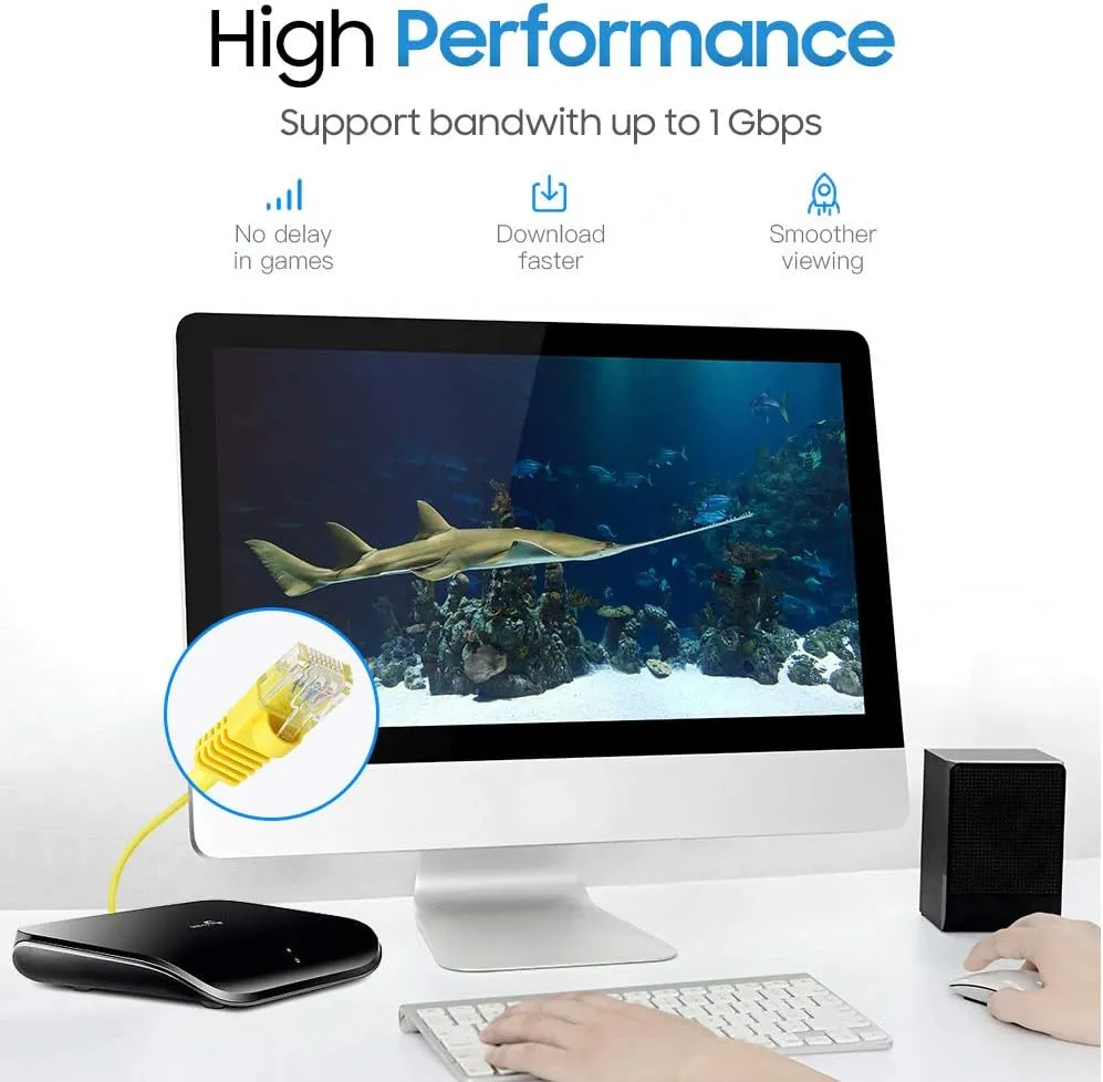 Cmple - Cat5e Ethernet Cable 25 ft, 350 MHz UTP Cat 5e Ethernet Patch Cable, 1Gbps Network LAN Cable, RJ45 Connectors, Compatible with PC, Laptop, Modem, Router, HDTV, Gaming Console - Yellow