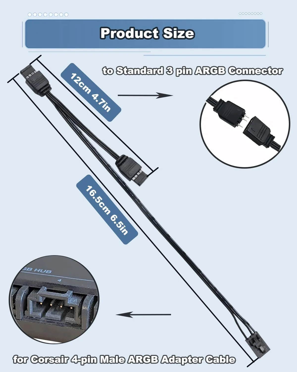 COMeap 4 pin ARGB Adapter for Corsair Commander Core XT Commander Core, Lighting Node Core and RGB Fan Hub1 to 2 ARGB Splitter Extension Cable Connect to 5V 3-Pin ARGB Devices 6.5 Inch