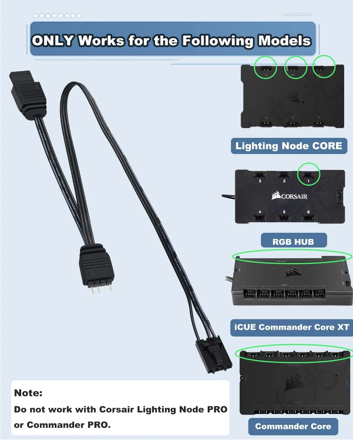COMeap 4 pin ARGB Adapter for Corsair Commander Core XT Commander Core, Lighting Node Core and RGB Fan Hub1 to 2 ARGB Splitter Extension Cable Connect to 5V 3-Pin ARGB Devices 6.5 Inch