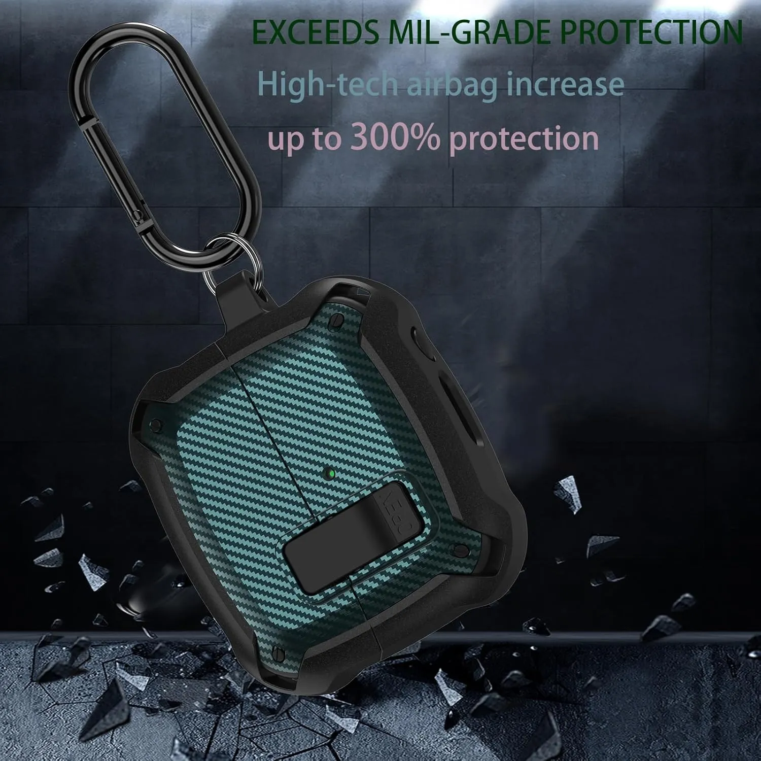Compatible Samsung Galaxy Buds 3 Pro Case/Bud 3 Cover Clip with Cleaner Kit, Military Shell Protective Armor Case Cover with Lock & Carabiner for Galaxy Buds 3/3 Pro 2024 Men Women Black Green