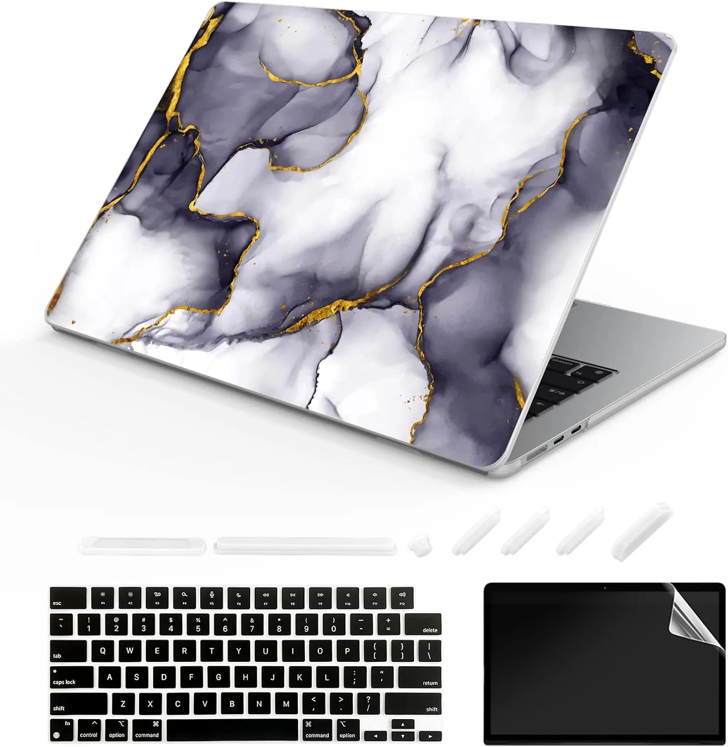 Compatible with MacBook Air 15-inch Case 2023 Release A2941 M2 Chip, Hard Shell Laptop Sleeve with Keyboard Cover & Dust Plugs -marble-13