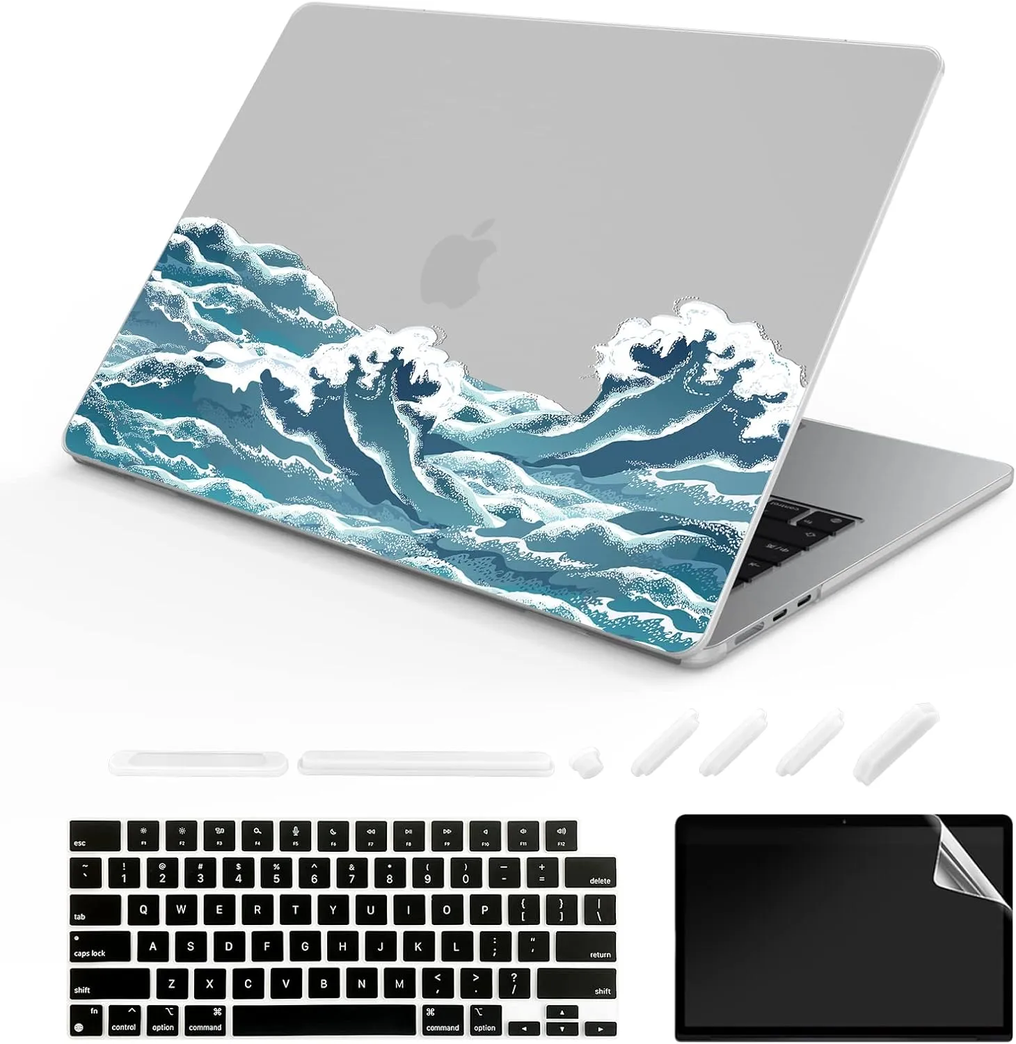 Compatible with MacBook Air 15-inch Case 2023 Release A2941 M2 Chip, Hard Shell Laptop Sleeve with Keyboard Cover & Dust Plugs -sea Wave-5