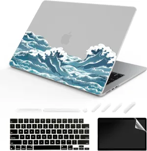 Compatible with MacBook Air 15-inch Case 2023 Release A2941 M2 Chip, Hard Shell Laptop Sleeve with Keyboard Cover & Dust Plugs -sea Wave-5