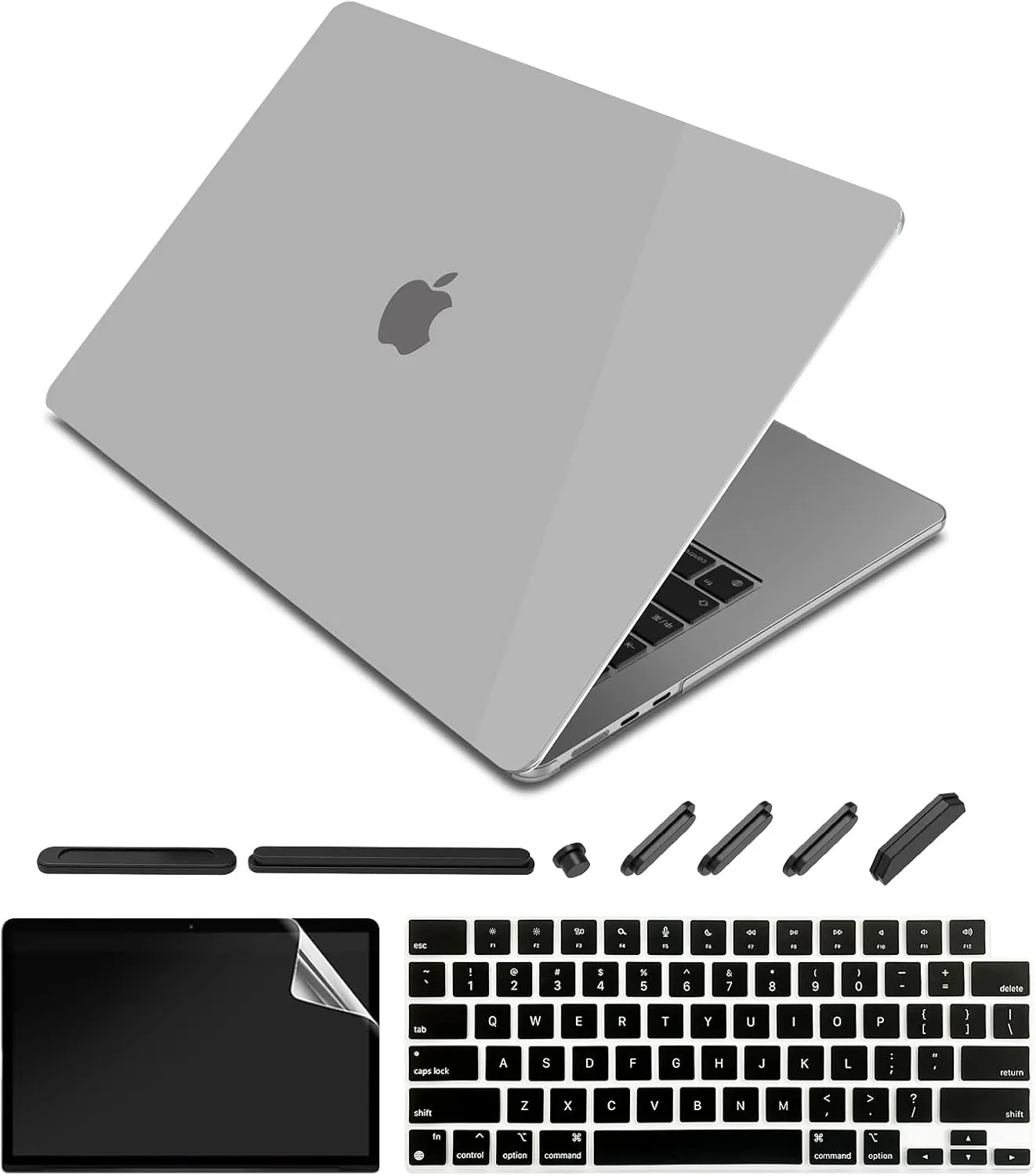 Compatible with MacBook Air 15-inch Case 2023 Release A2941 M2 Chip, Hard Shell Laptop Sleeve with Keyboard Cover & Dust Plugs- Transparent