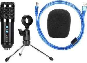 Condenser Microphone, Stable USB Desktop Tripod MIC, High Sensitivity, Adjustable Angle, Sturdy Aluminum Alloy, for PC Gaming Recording Podcast (Black)