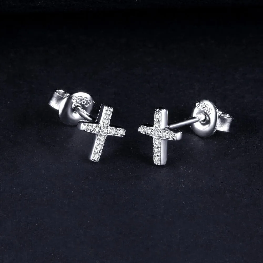 Cross Diamond Stud Earrings - 925 Sterling Silver