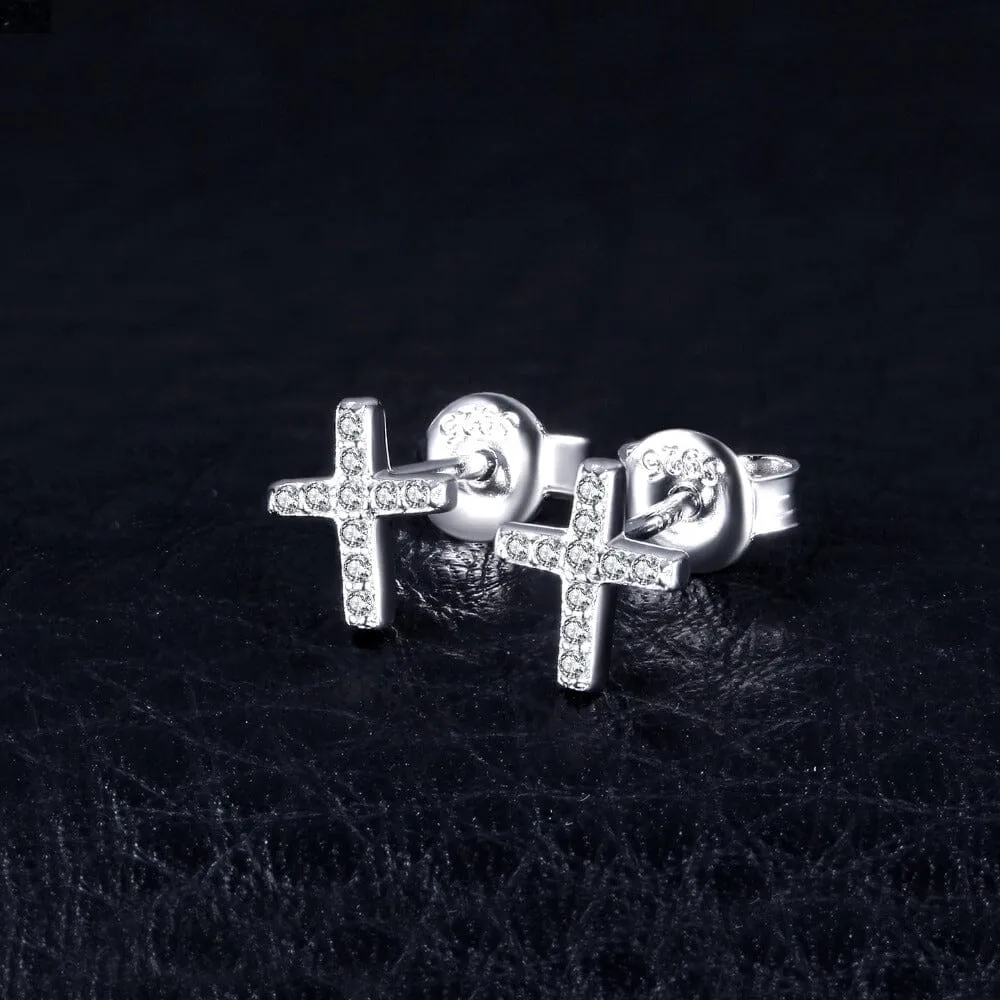 Cross Diamond Stud Earrings - 925 Sterling Silver