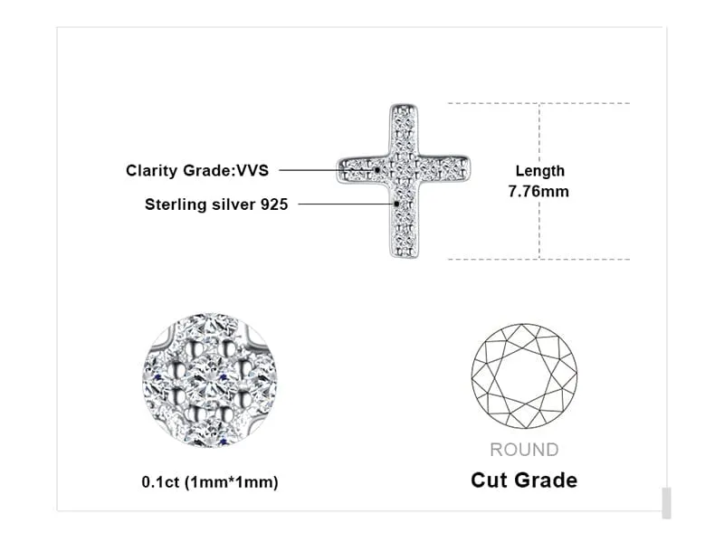 Cross Diamond Stud Earrings - 925 Sterling Silver