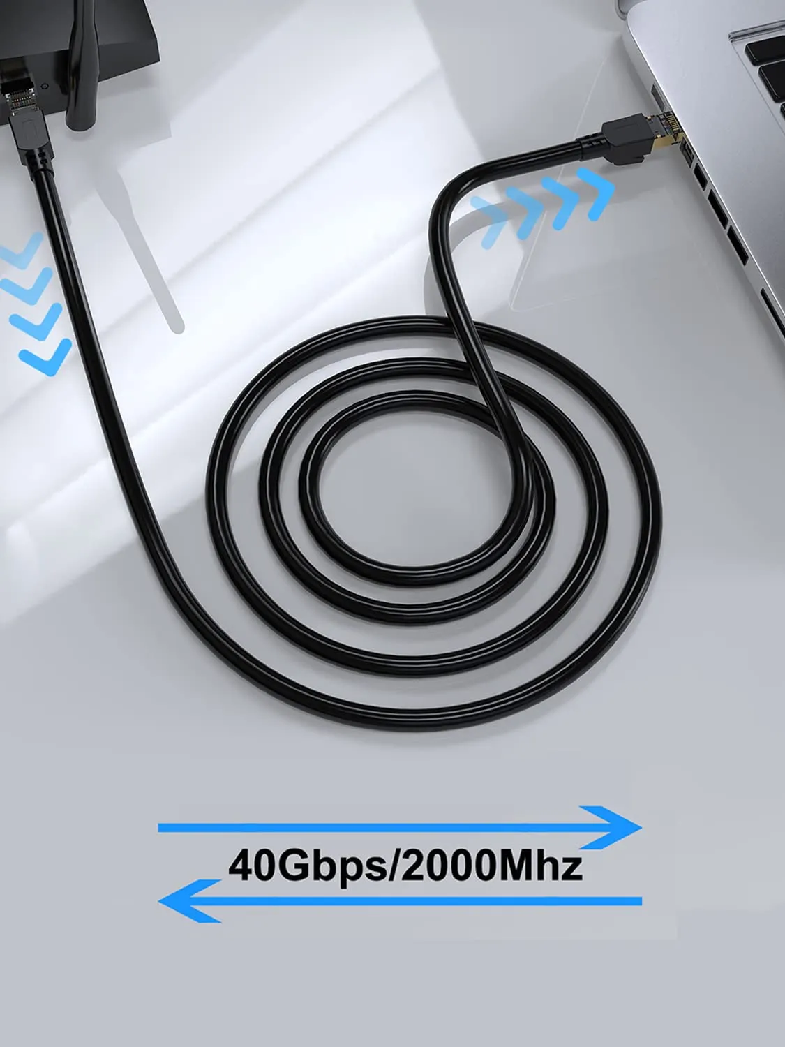 Dacrown Cat 8 Ethernet Cable 10 ft-5Pack, 40Gbps 2000Mhz Patch Cord, Heavy Duty Direct Burial Shielded SFTP Lan Wire, Weatherproof RJ45 Cable for Router, Server, TV, Laptop, Gaming Consoles