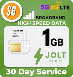 Data Only Service - SIM for Hotspots, WiFi Dongles, MiFi, USB Sticks, Mobile Routers, and More - Broadband and IoT Devices Nationwide AT&T 4G LTE - Triple Cut SIM (1 GB Data Plan)