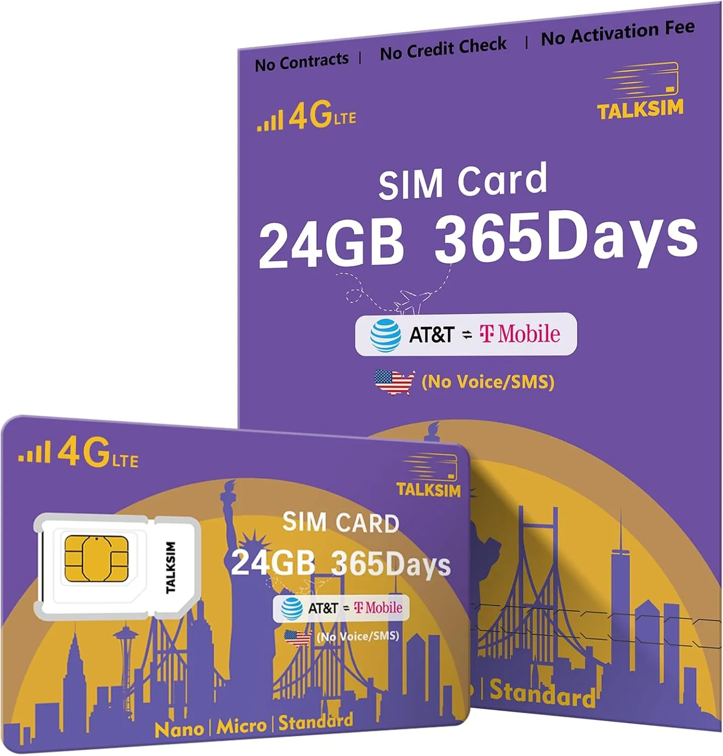 Data SIM Card 24GB 365Days Support AT&T, T-Mobile, 4G LTE USA SIM Compatible with Unlocked Security Camera/Router/Mobile WiFi Hotspot/Tablet/Hunting Trail Camera iot Devices