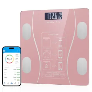 Digital Simple and Practical Body Fat Scale with Led Display, Bathroom Scale with Smartphone App, Accurate Body Composition Measurement (Pink)