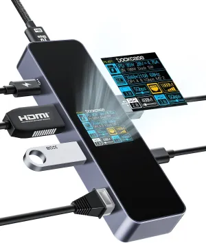 DOCKCASE Visual Smart USB C Hub (6-in-1) with HDMI Port 4K@60Hz, Gigabit Ethernet, USB-C and 2 USB-A 5Gbps Data Ports, 100w PD Power Delivery, for MacBook Air, MacBook Pro, XPS, and More