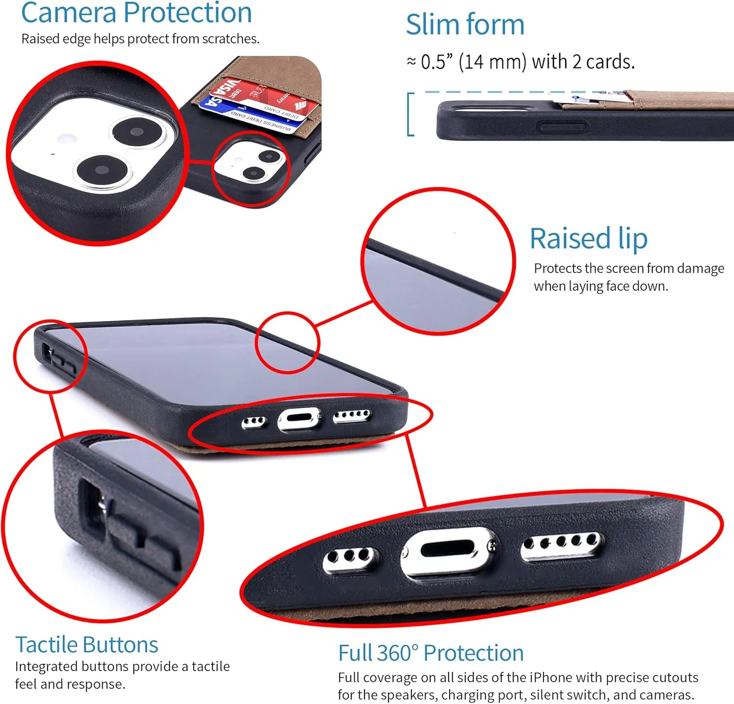 Dockem BIO Wallet Case for iPhone 12 and iPhone 12 Pro: Sensible Materials, Magnetic Mounting & 2 Credit Card Holder Slots (6.1" M2B, Black and Tan)