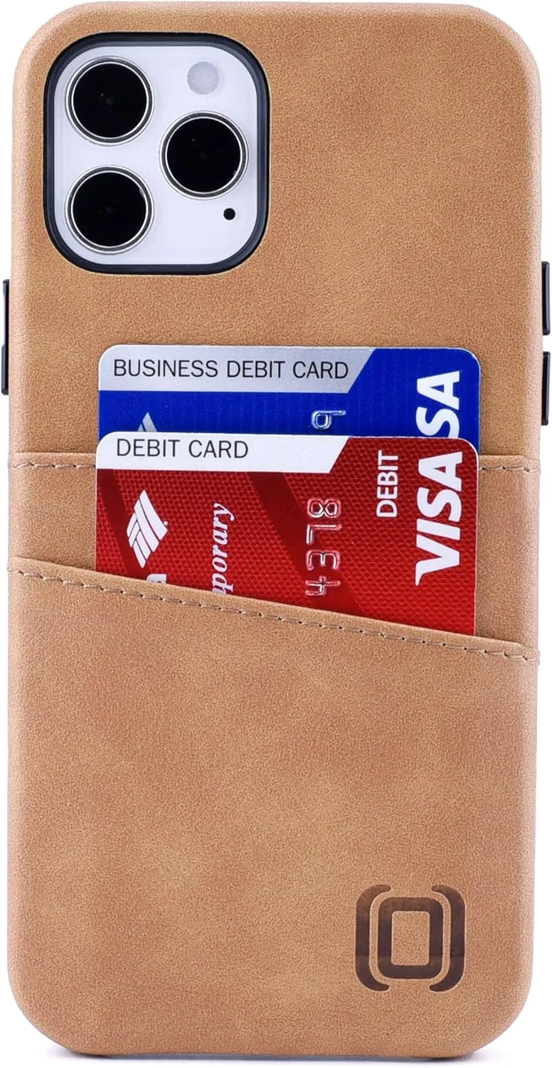 Dockem Wallet Case for iPhone 12 & iPhone 12 Pro: Built-in Metal Plate for Magnetic Mounting & 2 Credit Card Holders: 6.1" Exec M2, Smooth Synthetic Leather (Khaki Tan)