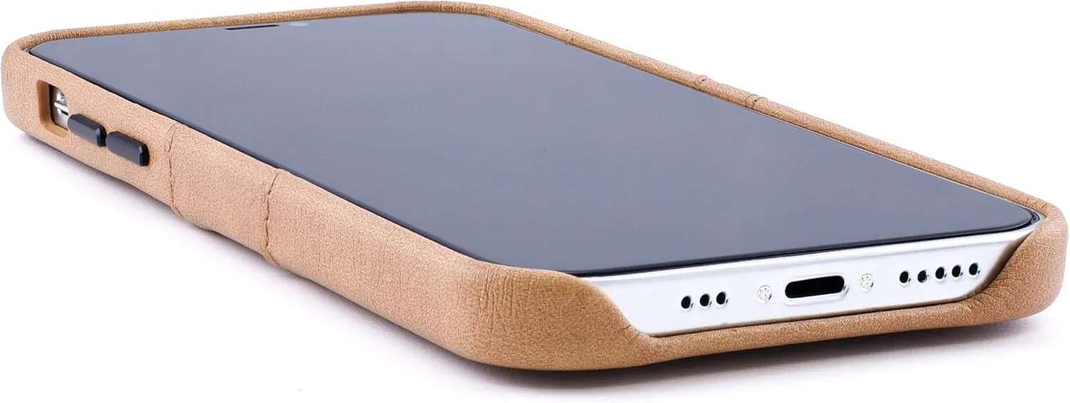 Dockem Wallet Case for iPhone 12 & iPhone 12 Pro: Built-in Metal Plate for Magnetic Mounting & 2 Credit Card Holders: 6.1" Exec M2, Smooth Synthetic Leather (Khaki Tan)