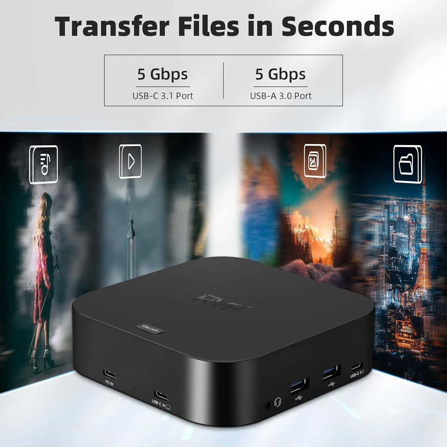 Docking Station 3 Monitors USB C, 13-in-1, Triple Display-4K HDMI & DisplayPort Dual Monitors, 5Gbps USB-C/A Data Transfer, 100W Laptop-Charging, Gigabit Ethernet, Audio, Black