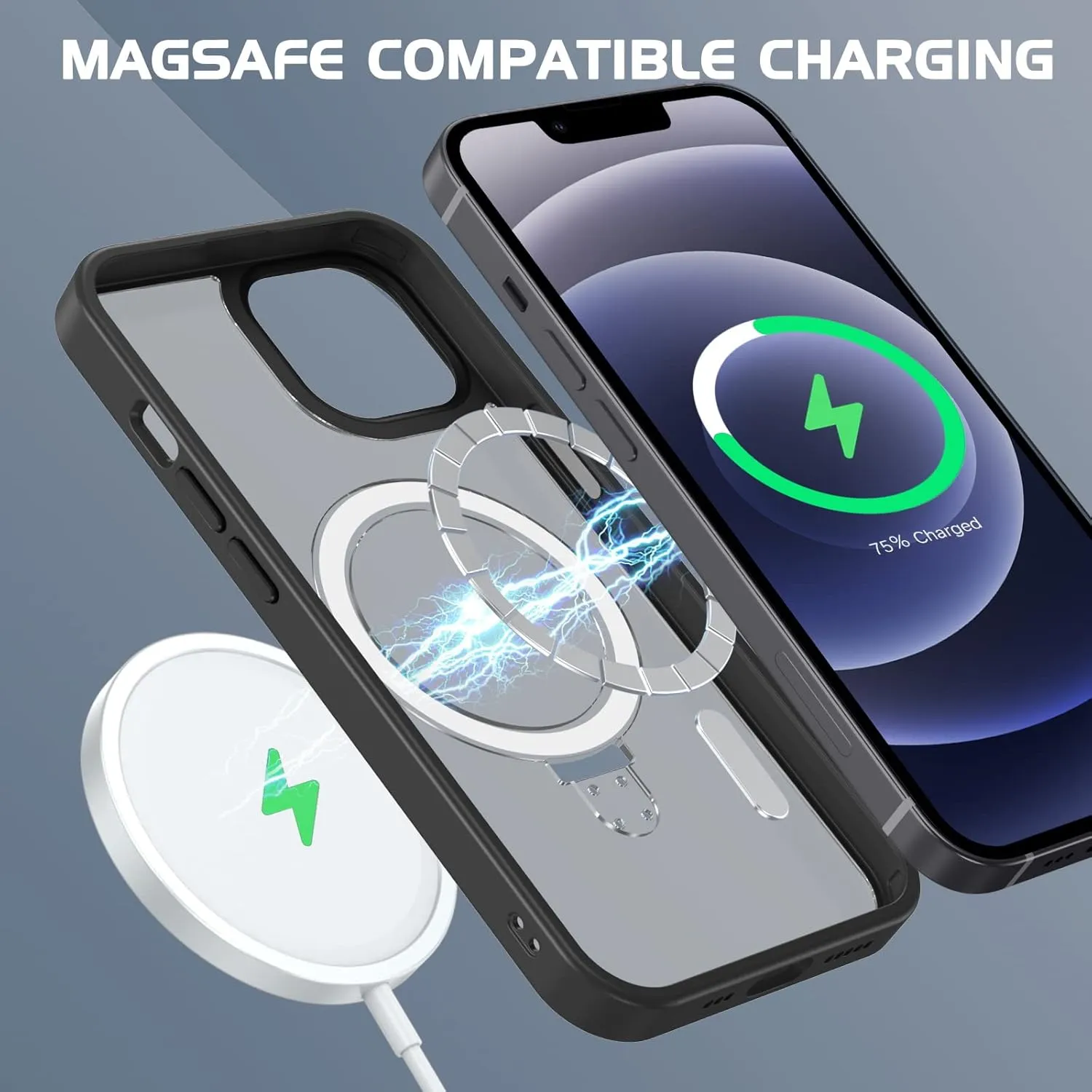 DOMAVER Magnetic Case for iPhone 12 and iPhone 12 Pro with Stand [Compatible with Magsafe] Matte Shockpfoof Protective Slim Cover with Kickstand for Men Boys- Black