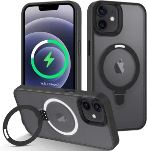 DOMAVER Magnetic Case for iPhone 12 and iPhone 12 Pro with Stand [Compatible with Magsafe] Matte Shockpfoof Protective Slim Cover with Kickstand for Men Boys- Black