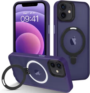 DOMAVER Magnetic Case for iPhone 12 and iPhone 12 Pro with Stand [Compatible with Magsafe] Shockpfoof Protective Cover Men Boys for iPhone 12/12 Pro 6.1 inch- Purple