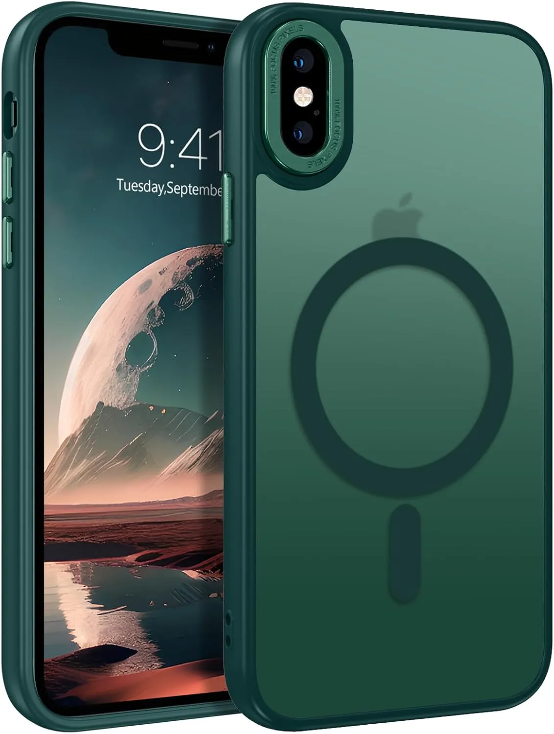 DUEDUE for iPhone Xs Case, iPhone X Case Magnetic[Compatible with Magsafe], Translucent Matte Back Anti-Scratch Full Body Protective Cover Shockproof Phone Case for iPhone X/XS 5.8", Green