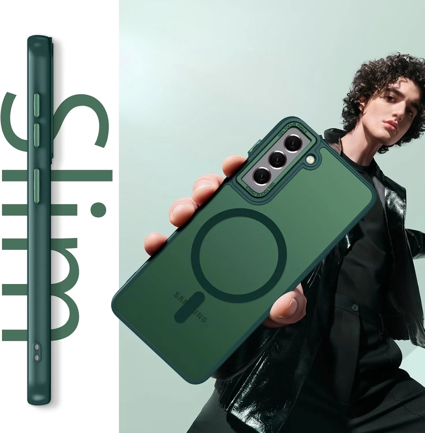 DUEDUE for Samsung Galaxy S21 Case Magnetic[Compatible with Magsafe], Translucent Matte Back Anti-Scratch Full Body Protective Cover Shockproof Phone Case for Samsung S21 6.2", Green