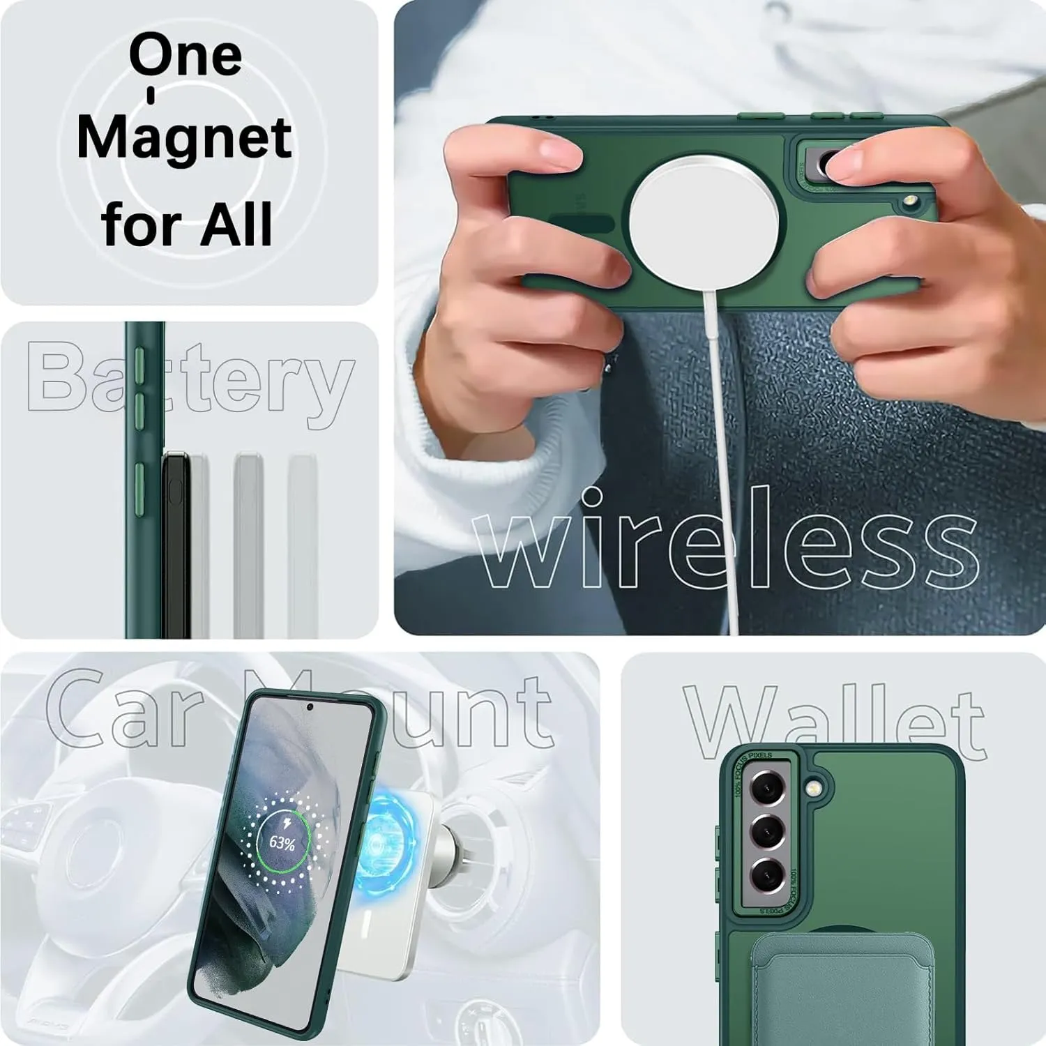DUEDUE for Samsung Galaxy S21 Case Magnetic[Compatible with Magsafe], Translucent Matte Back Anti-Scratch Full Body Protective Cover Shockproof Phone Case for Samsung S21 6.2", Green