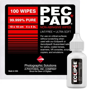 Eclipse Optic Cleaning Fluid (15ml) 0.5oz and PEC-PAD Lint-Free Wipes  Non-Abrasive Cleaning Combo for Lenses & Sensors