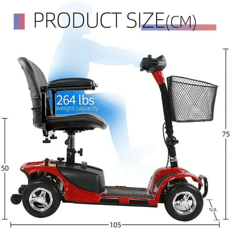 Electric Mobility Scooter 4-Wheel 180W  Safe, Durable, Adjustable Ride