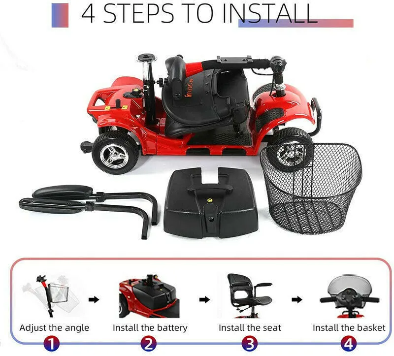 Electric Mobility Scooter 4-Wheel 180W  Safe, Durable, Adjustable Ride