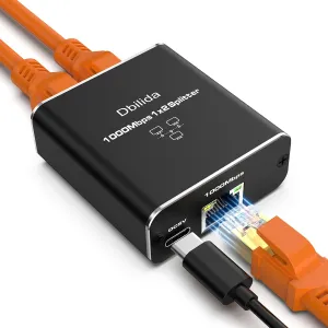 Ethernet Splitter - 1 to 2 Port, 1000Mbps LAN Splitter for Cat 5/6/7/8 Cables, Computers, Routers, Set-top Boxes (2 Devices Networked Simultaneously)