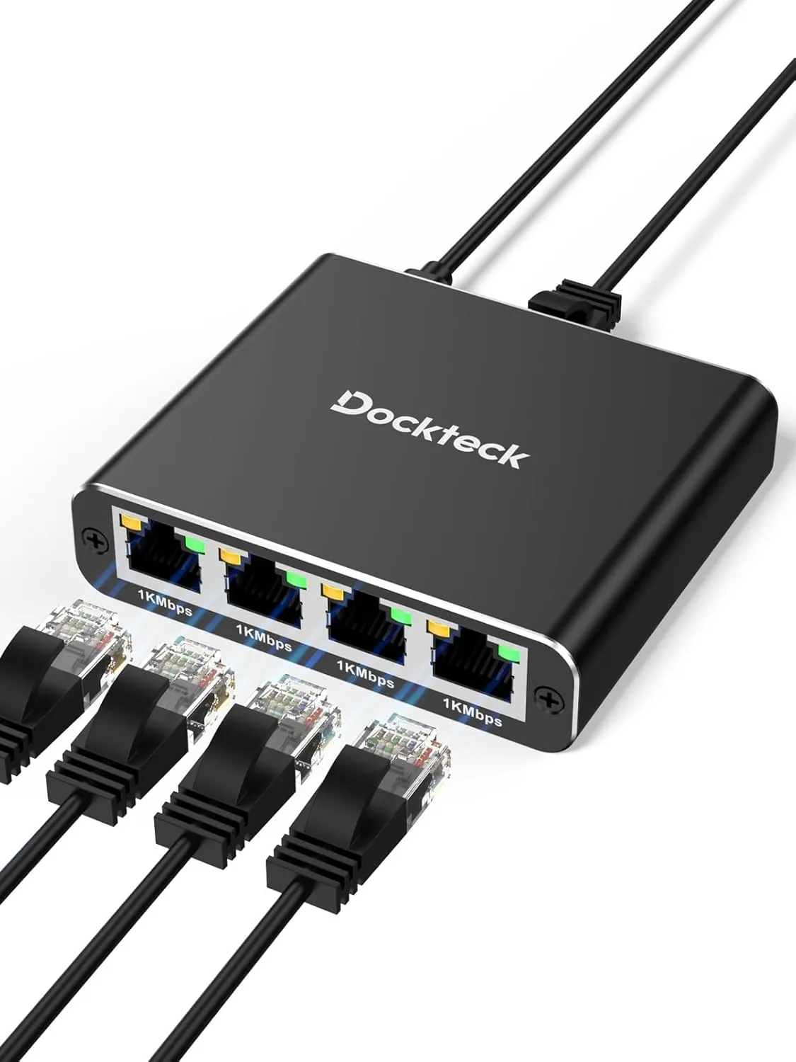 Ethernet Splitter 1 to 4 1000Mbps, Dockteck Internet Cable Splitter 1 in 4 Out High Speed Switch Network Gigabit for LAN RJ45 Port Router Switch Work with Cat5/5e/6/7/8 Cable