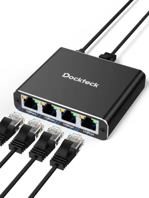 Ethernet Splitter 1 to 4 1000Mbps, Dockteck Internet Cable Splitter 1 in 4 Out High Speed Switch Network Gigabit for LAN RJ45 Port Router Switch Work with Cat5/5e/6/7/8 Cable