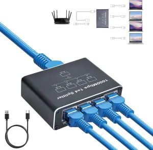 Ethernet Splitter 1 to 4 1000Mbps, Ethernet Switch High Speed, Network Hub 4 Port Gigabit RJ45 Cable Splitter with USB Power Cable for Cat5, Cat6, Cat7 Cat8[4 Devices Simultaneous Network]